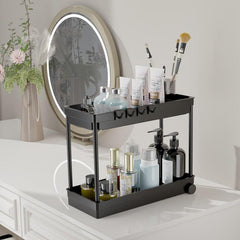 2 Tier Bathroom Organizer with Hooks Storage Rack Under Sink Organizers