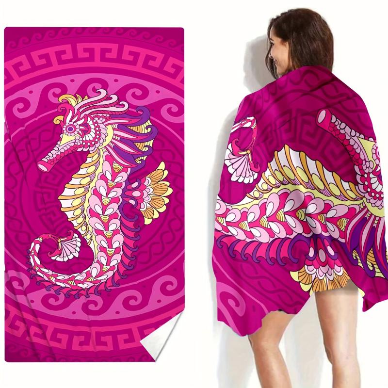 Soft Stylish Absorbent Pink Sea Horse Printed Beach Towel