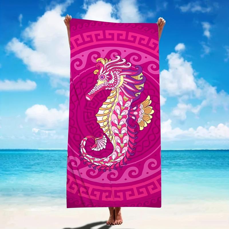 Soft Stylish Absorbent Pink Sea Horse Printed Beach Towel