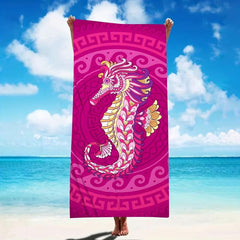 Soft Stylish Absorbent Pink Sea Horse Printed Beach Towel