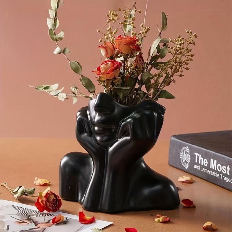 Female Head Vase Resin Modern Vase for Home Decor