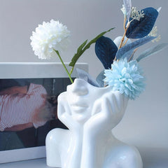 Female Head Vase Resin Modern Vase for Home Decor