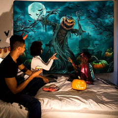 Horror Skeleton Ghost Graveyard Pumpkin Tapestry Wall Hanging