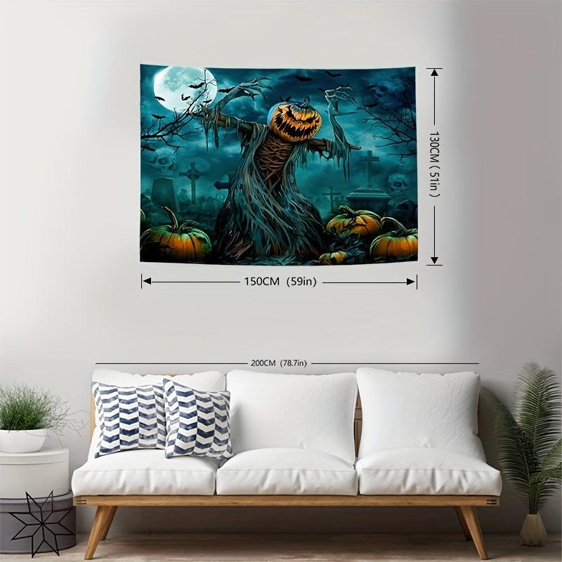 Horror Skeleton Ghost Graveyard Pumpkin Tapestry Wall Hanging