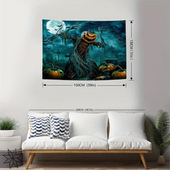 Horror Skeleton Ghost Graveyard Pumpkin Tapestry Wall Hanging