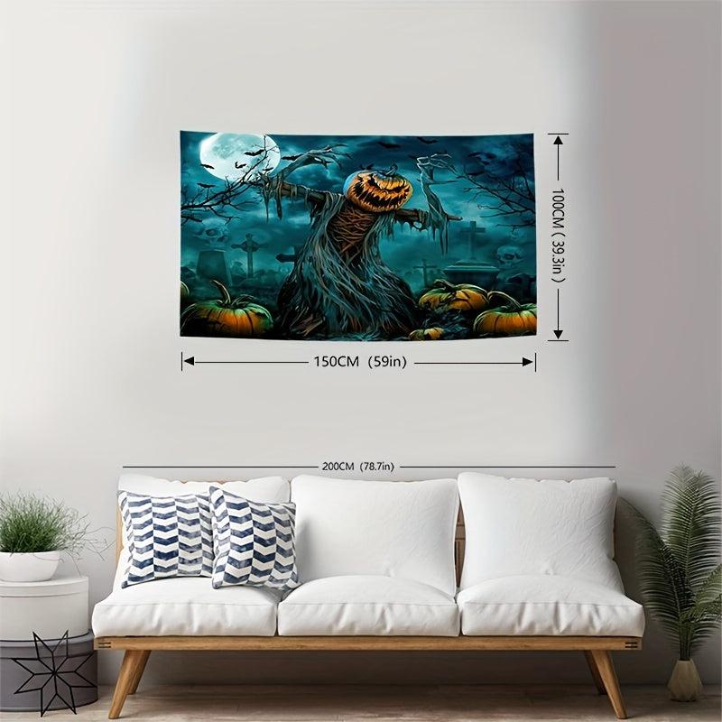Horror Skeleton Ghost Graveyard Pumpkin Tapestry Wall Hanging