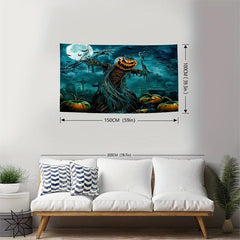 Horror Skeleton Ghost Graveyard Pumpkin Tapestry Wall Hanging