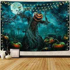 Horror Skeleton Ghost Graveyard Pumpkin Tapestry Wall Hanging
