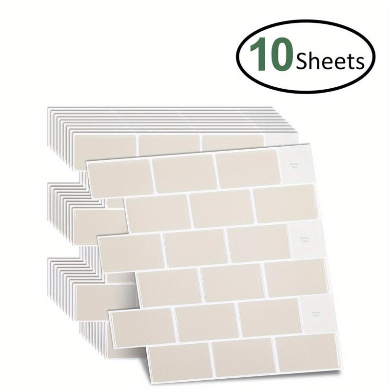 10 Sheets Self-adhesive Subway Tile Stickers Kitchen Anti-splash Stickers