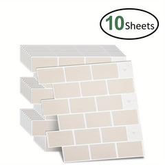 10 Sheets Self-adhesive Subway Tile Stickers Kitchen Anti-splash Stickers