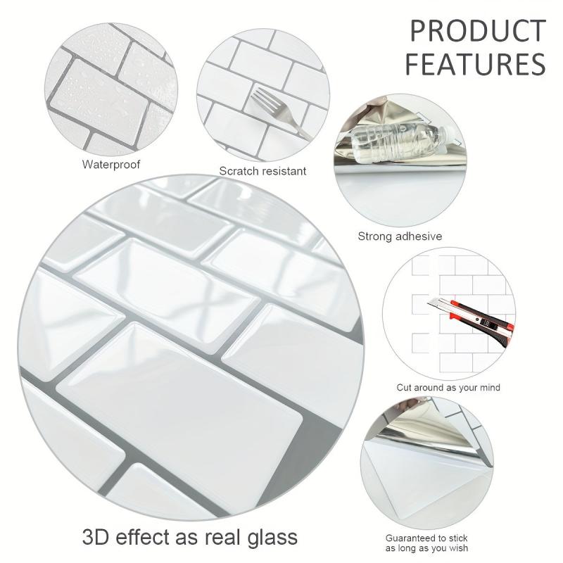 10 Sheets Self-adhesive Subway Tile Stickers Kitchen Anti-splash Stickers
