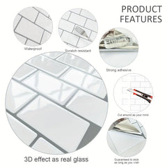10 Sheets Self-adhesive Subway Tile Stickers Kitchen Anti-splash Stickers