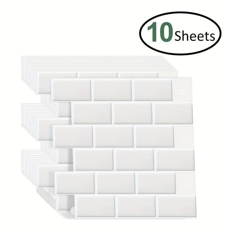 10 Sheets Self-adhesive Subway Tile Stickers Kitchen Anti-splash Stickers