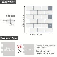 10 Sheets Self-adhesive Subway Tile Stickers Kitchen Anti-splash Stickers