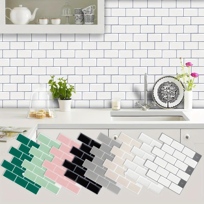 10 Sheets Self-adhesive Subway Tile Stickers Kitchen Anti-splash Stickers