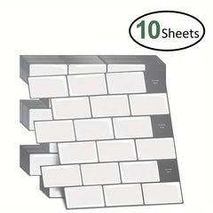 10 Sheets Self-adhesive Subway Tile Stickers Kitchen Anti-splash Stickers