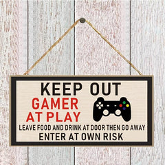Wooden Plaque 'KEEP OUT GAME AT PLAY ENTER AT OWN RISK' Game Sign