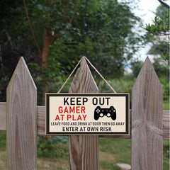 Wooden Plaque 'KEEP OUT GAME AT PLAY ENTER AT OWN RISK' Game Sign