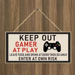 Wooden Plaque 'KEEP OUT GAME AT PLAY ENTER AT OWN RISK' Game Sign