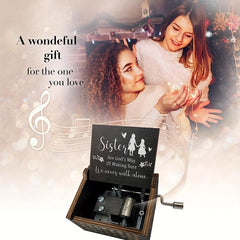 Sister Music Box & Wooden Engraved Mechanism Vintage Craft Gift