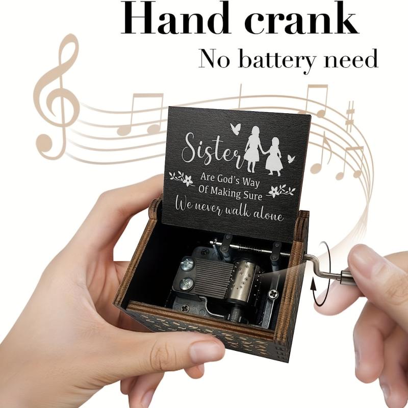 Sister Music Box & Wooden Engraved Mechanism Vintage Craft Gift