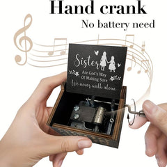 Sister Music Box & Wooden Engraved Mechanism Vintage Craft Gift