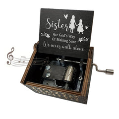 Sister Music Box & Wooden Engraved Mechanism Vintage Craft Gift