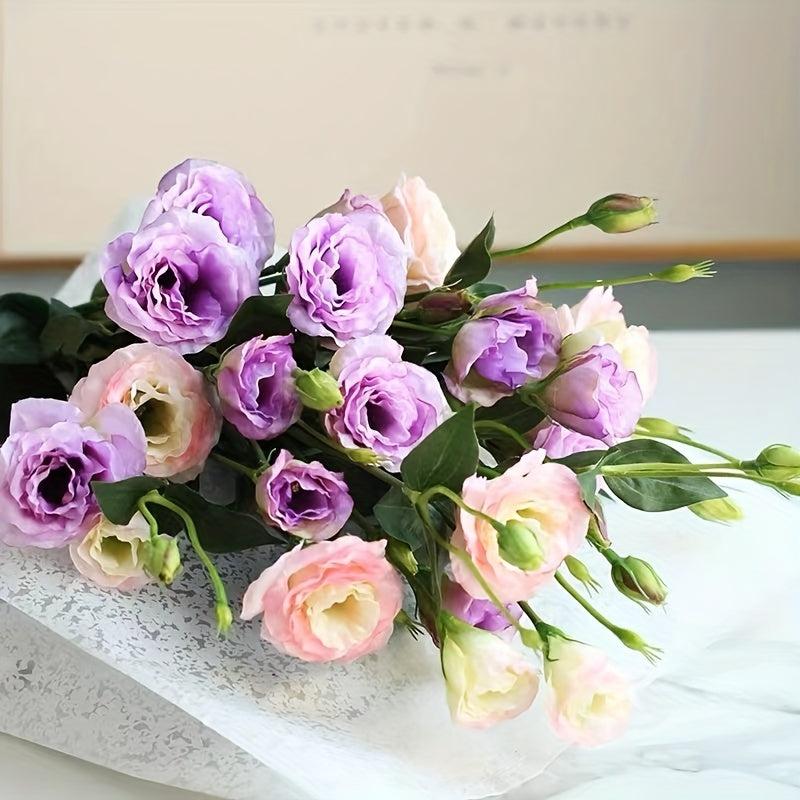 Artificial Eustoma Flowers Silk Cloth 3 Bunches Indoor Decor