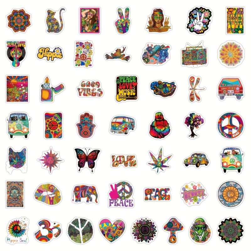 50pcs Hippie Bohemianism Stickers Love And Peace Decal
