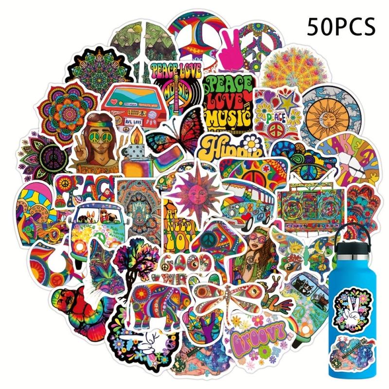 50pcs Hippie Bohemianism Stickers Love And Peace Decal