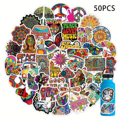 50pcs Hippie Bohemianism Stickers Love And Peace Decal