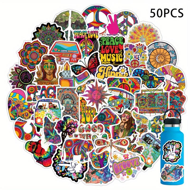 50pcs Hippie Bohemianism Stickers Love And Peace Decal
