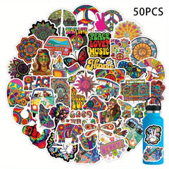 50pcs Hippie Bohemianism Stickers Love And Peace Decal