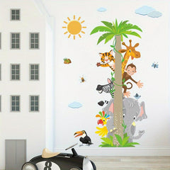 Cute Animal Wall Decals for Kids Room: Monkey Lion Giraffe Panda Elephant