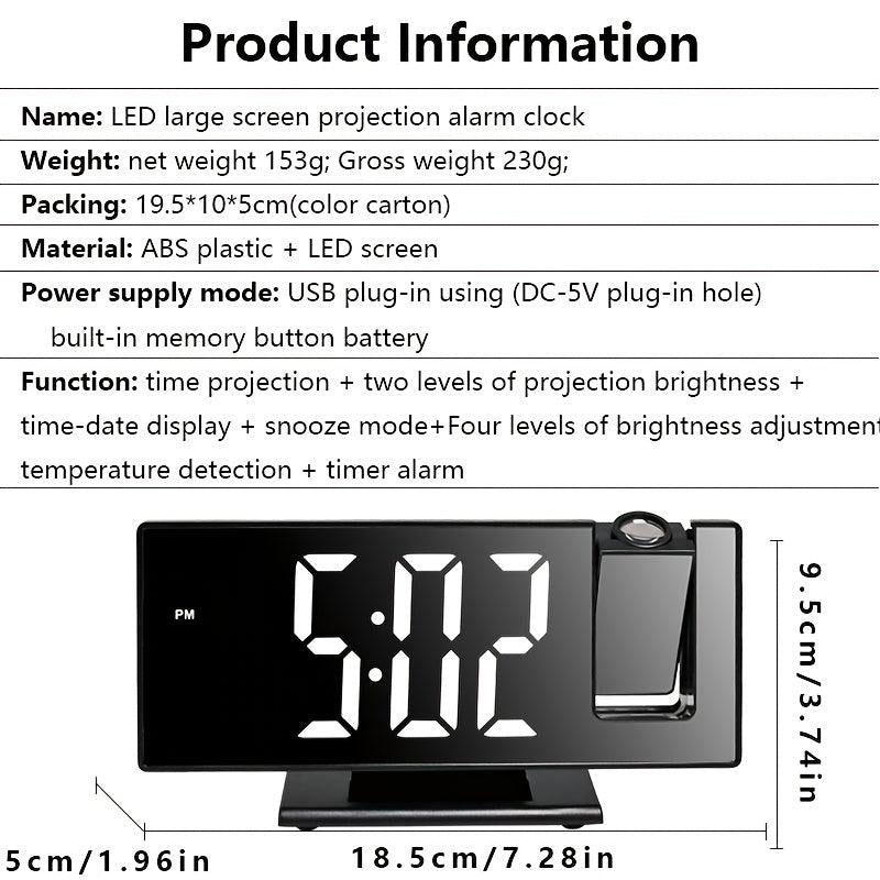 Luminous Silent Projection Alarm Clock with Large LED Screen