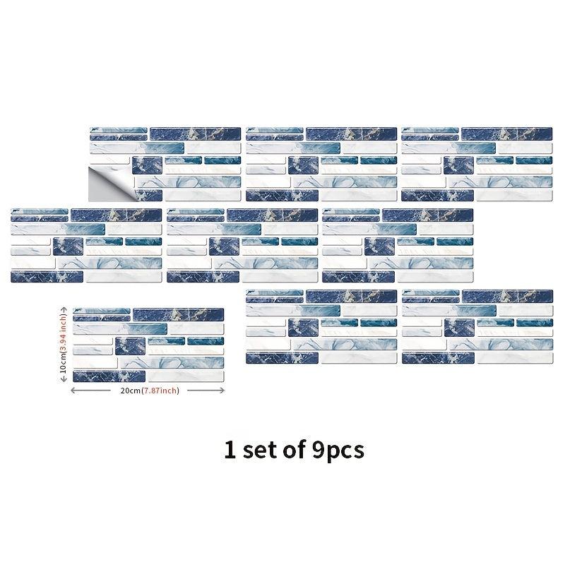 9pcs Marble Tile Sticker Self-Adhesive Wall Kitchen Living Room Waterproof