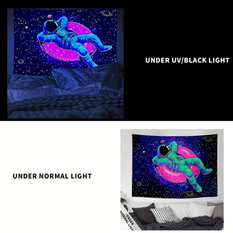 Fluorescent Astronaut Donut Tapestry Wall Hanging Peach Skin Velvet UV Light