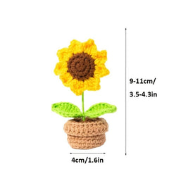 DIY Hand woven Mini Potted Flowers Crochet Artificial Plant Home Office Decor