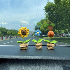 DIY Hand woven Mini Potted Flowers Crochet Artificial Plant Home Office Decor