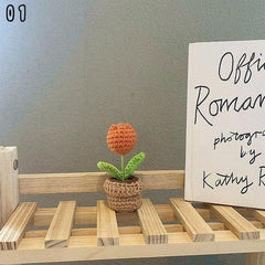 DIY Hand woven Mini Potted Flowers Crochet Artificial Plant Home Office Decor