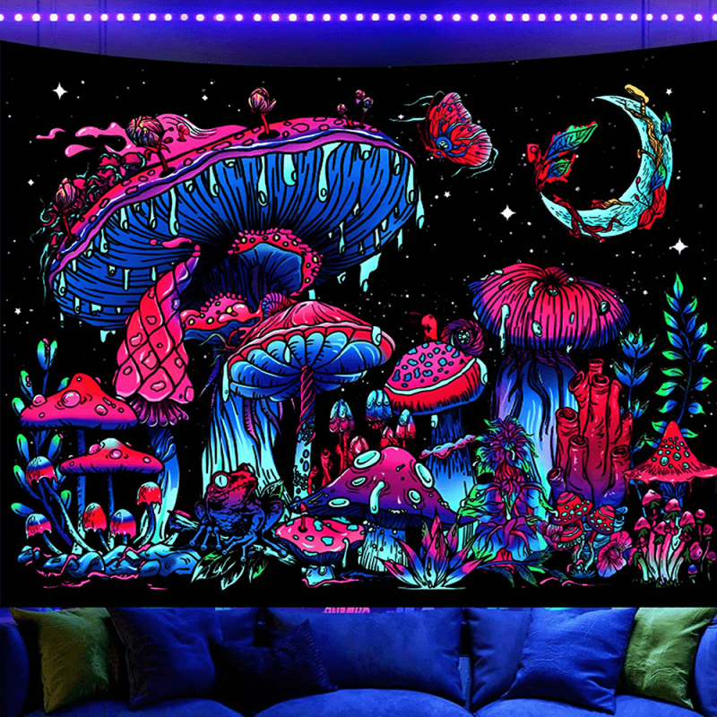 Blacklight Mushroom Tapestry Wall Hanging for Party Background Wall Decor