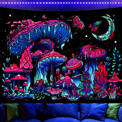 Blacklight Mushroom Tapestry Wall Hanging for Party Background Wall Decor