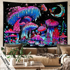 Blacklight Mushroom Tapestry Wall Hanging for Party Background Wall Decor
