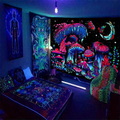 Blacklight Mushroom Tapestry Wall Hanging for Party Background Wall Decor