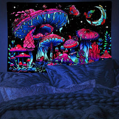 Blacklight Mushroom Tapestry Wall Hanging for Party Background Wall Decor
