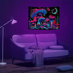 Blacklight Mushroom Tapestry Wall Hanging for Party Background Wall Decor