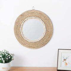 Boho Straw Round Mirror for Home Decor
