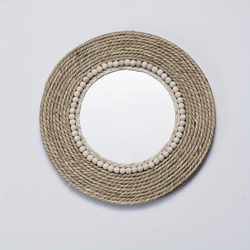 Boho Straw Round Mirror for Home Decor