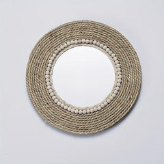 Boho Straw Round Mirror for Home Decor