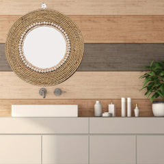 Boho Straw Round Mirror for Home Decor